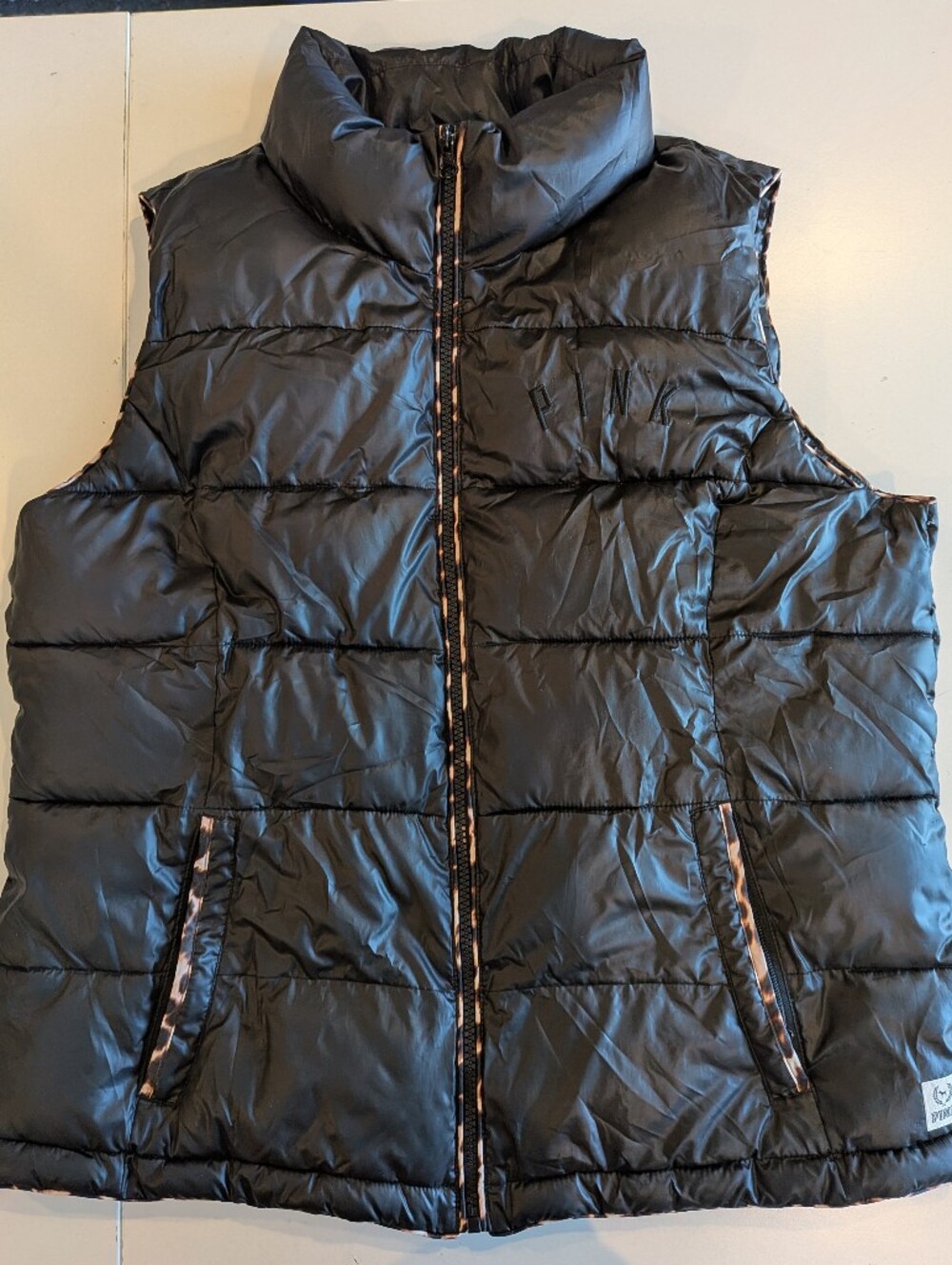 Y2K Vintage PINK Victorias Secret Black Leopard Puffer Vest M/L